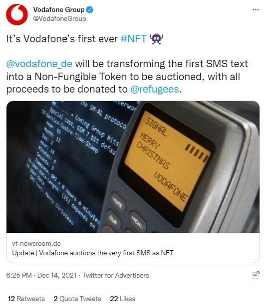 英國(guó)沃達(dá)豐公司也表示，計(jì)劃將拍賣所得全部捐贈(zèng)給聯(lián)合國(guó)難民署，以支持那些被迫逃離家園的人。(圖片來源：英國(guó)沃達(dá)豐公司社交媒體截圖)