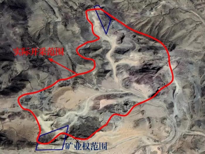 2021年5月的衛(wèi)星遙感影像顯示，白土崗子石料廠礦業(yè)權(quán)面積僅16.65畝，越界開采達(dá)207畝，超出12.4倍