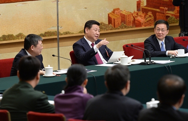 2014年3月習(xí)近平總書記參加十二屆全國(guó)人大二次會(huì)議上海代表團(tuán)的審議。