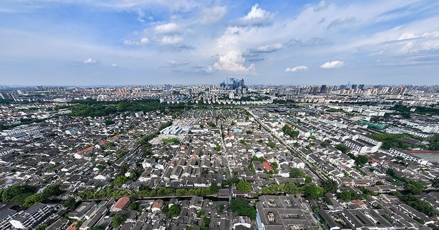 2023年7月3日拍攝的蘇州平江歷史文化街區(qū)（無人機(jī)照片）。新華社記者 李博 攝