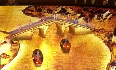 △9月23日，杭州第19屆亞洲運(yùn)動(dòng)會(huì)開幕式現(xiàn)場(chǎng)的拱宸橋形象。