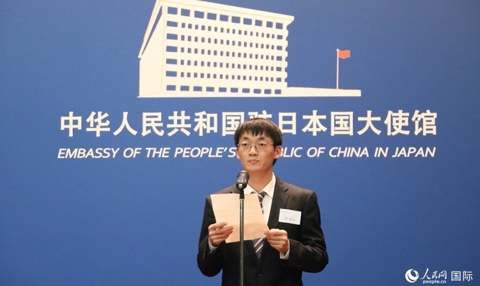 獲獎(jiǎng)學(xué)生代表、大阪大學(xué)博士生劉亞飛發(fā)表感言。人民網(wǎng) 許可攝