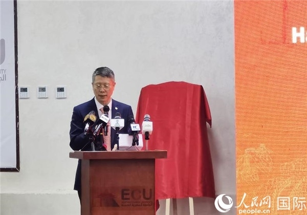 中國石化非洲代表處總代表衛(wèi)東致辭。人民網(wǎng)記者 沈小曉攝