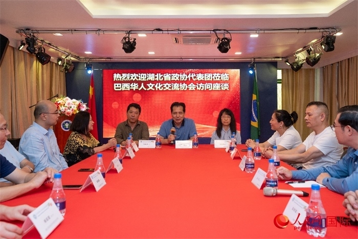 湖北省政協(xié)經(jīng)濟委員會主任王兆民（中）在座談會上致辭。 人民網(wǎng)記者 陳海琪攝