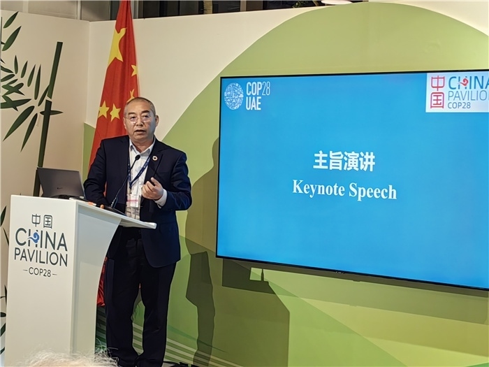 晶澳太陽(yáng)能科技股份有限公司高級(jí)副總裁孫廣彬發(fā)言。COP28中國(guó)角供圖