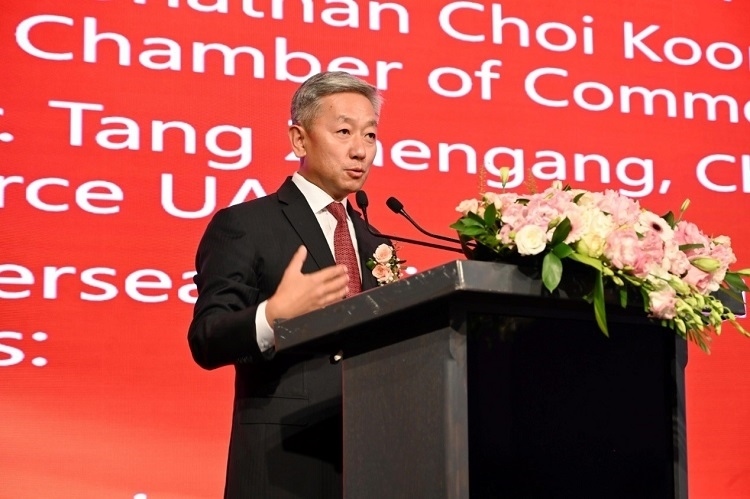 中國駐阿聯(lián)酋大使張益明致辭。阿聯(lián)酋中華工商總會供圖