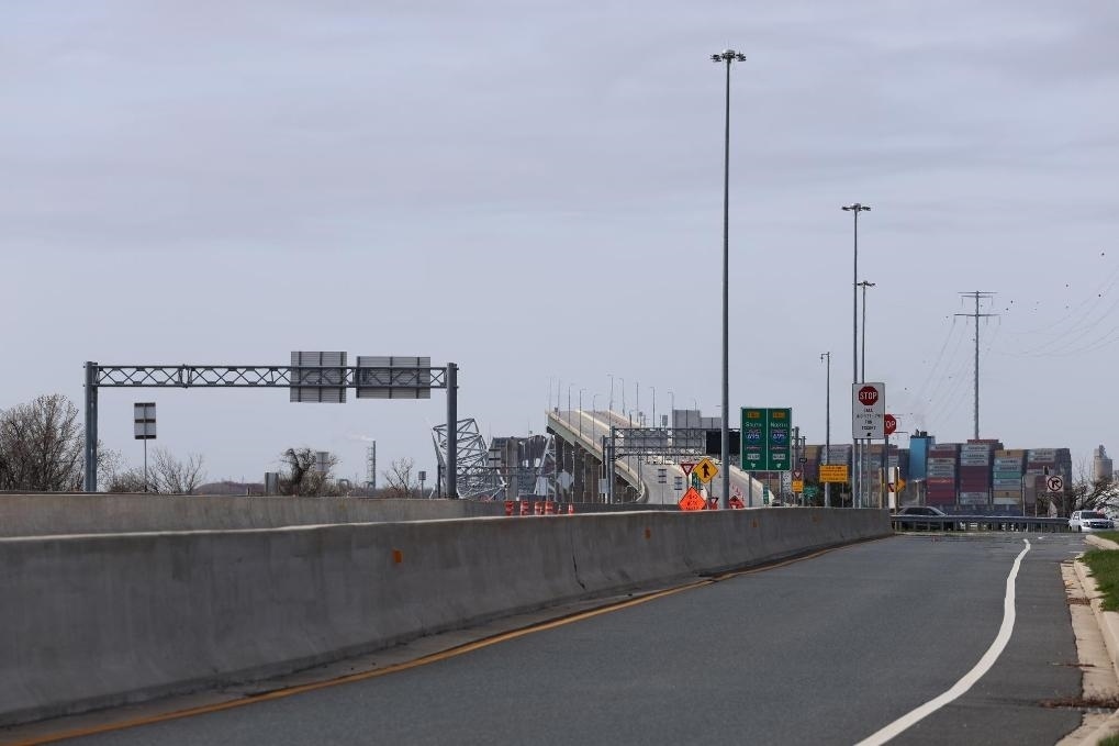 這是3月26日在美國馬里蘭州巴爾的摩拍攝的坍塌的大橋。新華社記者胡友松攝