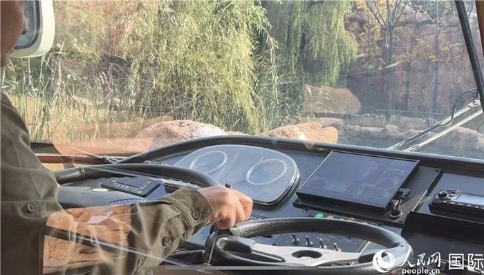 鄭州銀基動物王國水陸兩棲觀光車駕駛室。人民網(wǎng) 謝瑩攝