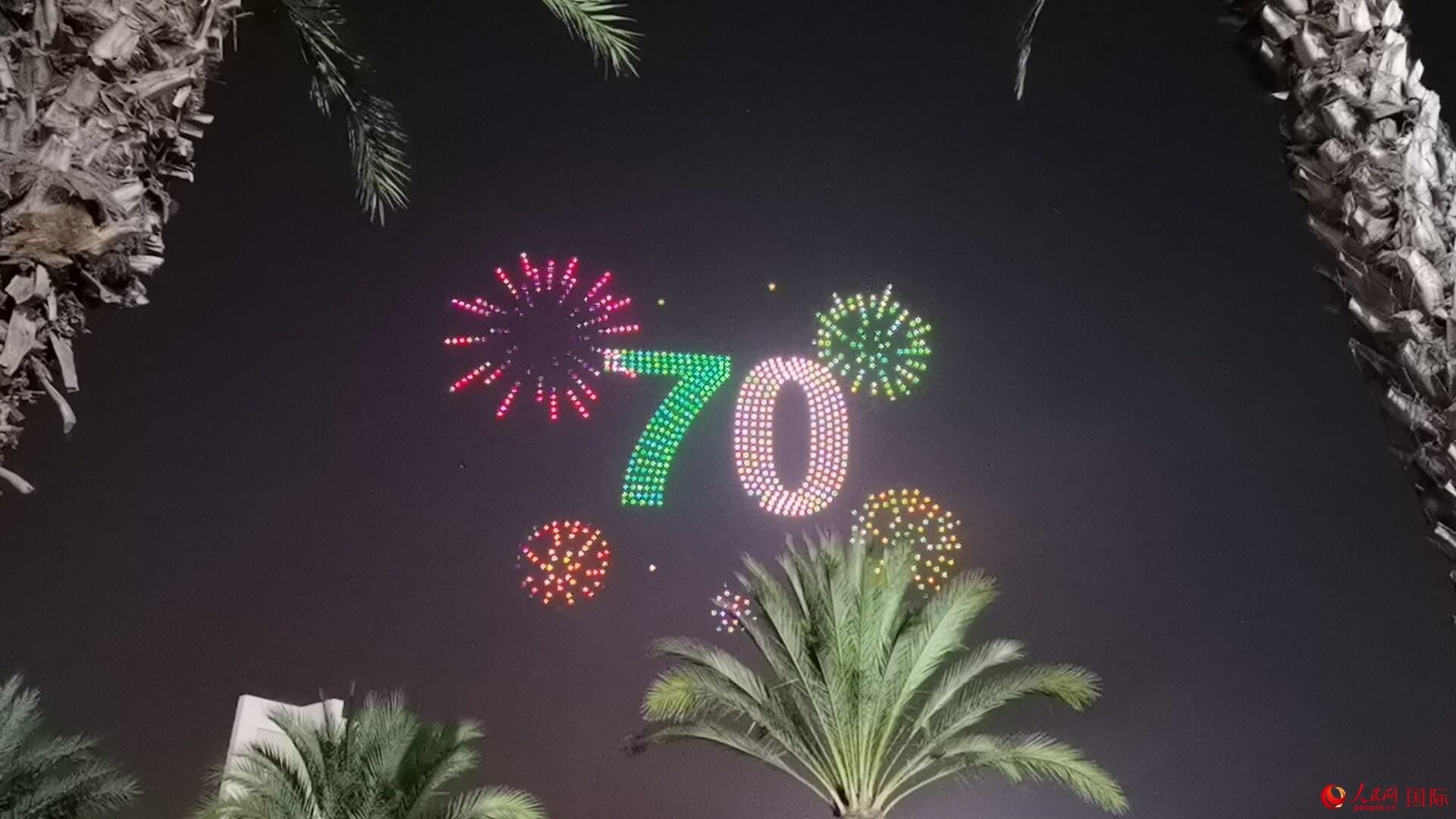 無人機隊形在空中變幻出圖案 人民網記者 郝瑞敏攝