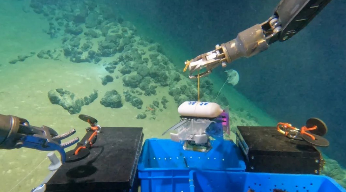 北航深海小型機(jī)器人在深海測試。校方供圖